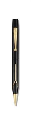 Summit Wing-Flow black celluloid fountain pen and mechanical pencil set with ""A"" pattern gold-filled inlays.